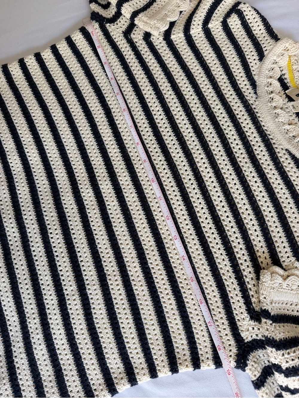 Boden 100% Cotton Scallop Neck Crochet Navy Cream Long Sleeve Knit Sweater - Picture 16 of 17